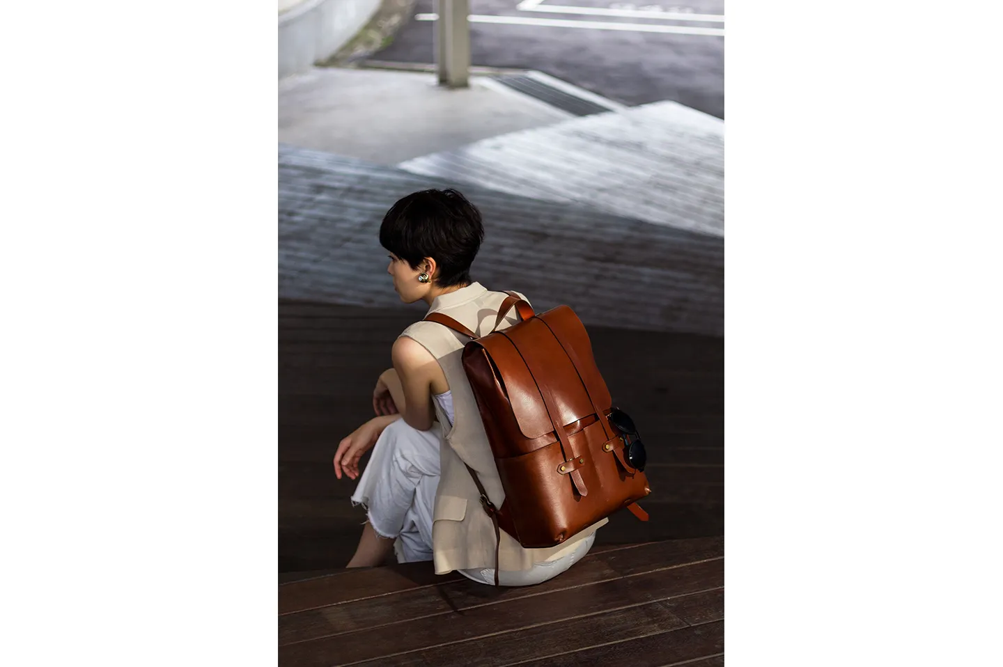 【 5 折 展示品 】真皮後背包 Large-栗子色