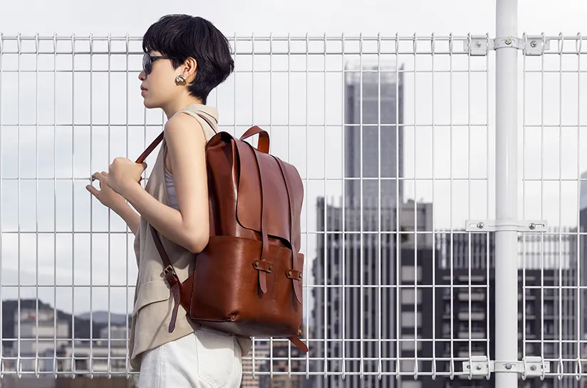 【 5 折 展示品 】真皮後背包 Large-栗子色